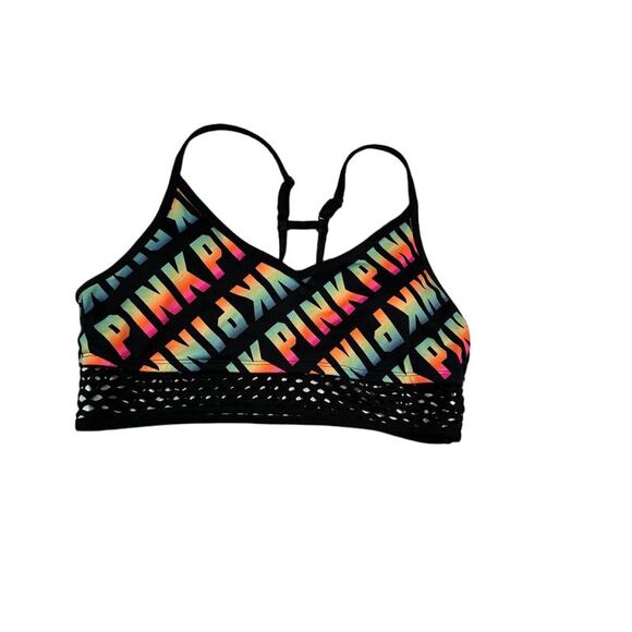 Victoria's Secret PINK Ultimate Rainbow Logo Sports Bra Workout Top - Picture 2 of 4